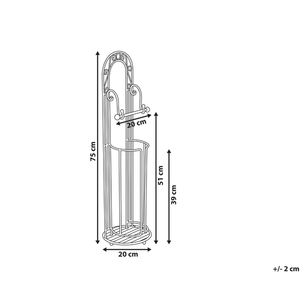 Toilettenpapierhalter stehend aus weißem Metall im Shabby-Chic-Stil mit Platz für Ersatzrollen.