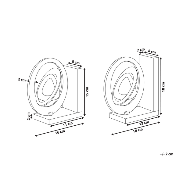 Technische Zeichnung von zwei Dekorationsobjekten mit Abmessungen.