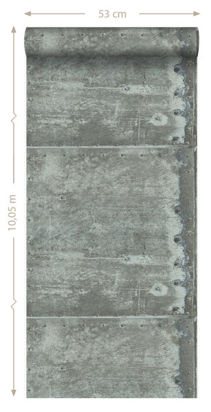 Origin Wallcoverings Tapete große verwitterte rostige Metallplatten Lagunengrün - 53 cm x 10.05 m - 337228