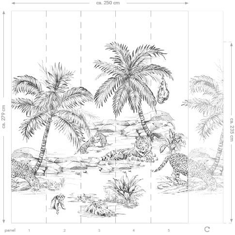 Origin Wallcoverings Fototapete Safari-Muster Schwarz-Weiß - 250 x 279 cm - 357223