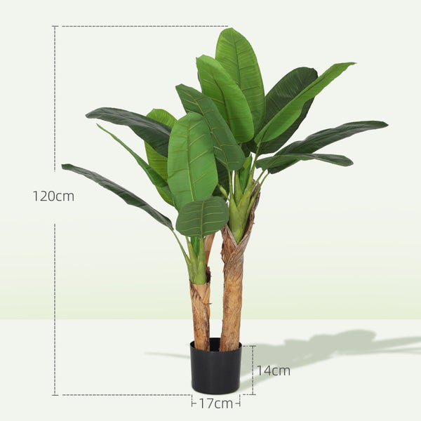 HOMCOM Künstlicher Bananenbaum 2er Set groß 120 cm Kunstpflanze, Künstliche Pflanzen Bananenbaum wie echt mit Topf, Kunstmoos, Kunstgras für Wohnzimmer Schlafzimmer