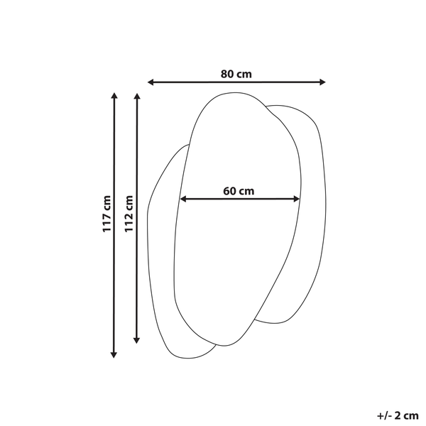 Abmessungen eines Spiegels: Höhe 117 Zentimeter, Breite 80 Zentimeter, Tiefe 60 Zentimeter