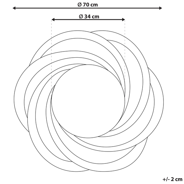 Abmessungen eines runden Deko Elements: Außendurchmesser 70 cm, Innendurchmesser 34 cm
