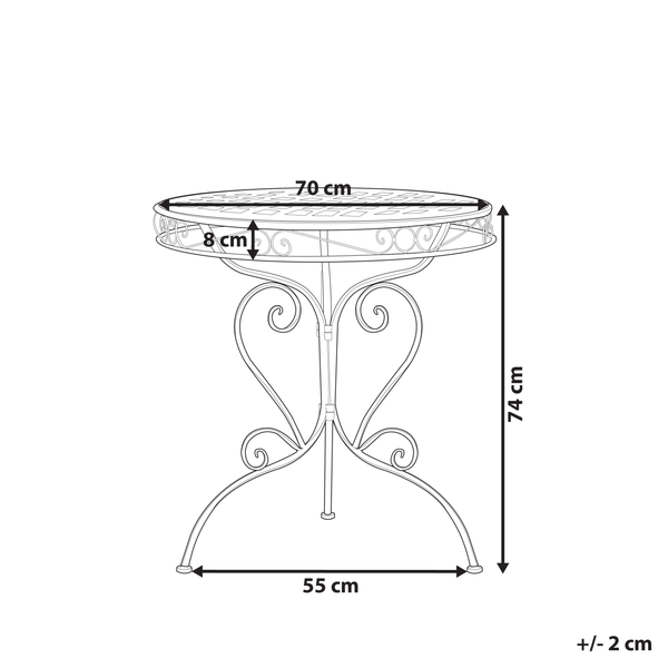 Gartenszene mit Tisch, Stühlen, Bank und Pflanzen für den Außenbereich