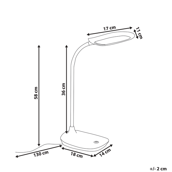 Abbildung einer Schreibtischleuchte mit Maßangaben