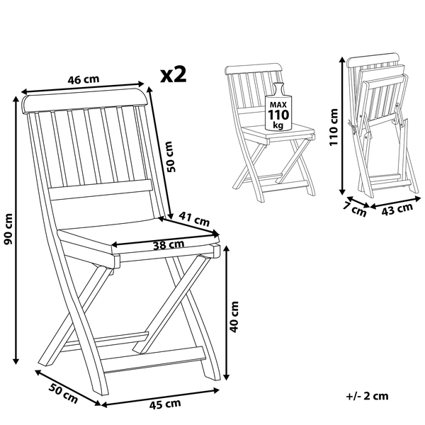 Set mit 2 Stühlen und Sitzkissen CENTO Akazienholz Braun