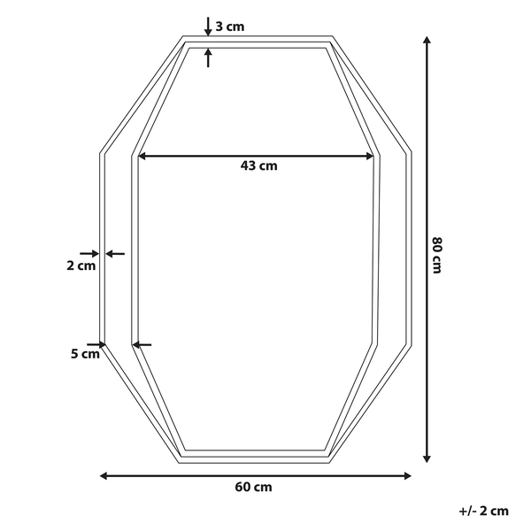 Skizze eines Spiegels mit den Maßen 80 mal 60 Zentimeter