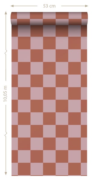 ESTAhome Tapete Karomuster Terrakotta und Altrosa - 50 x 900 cm - 131419