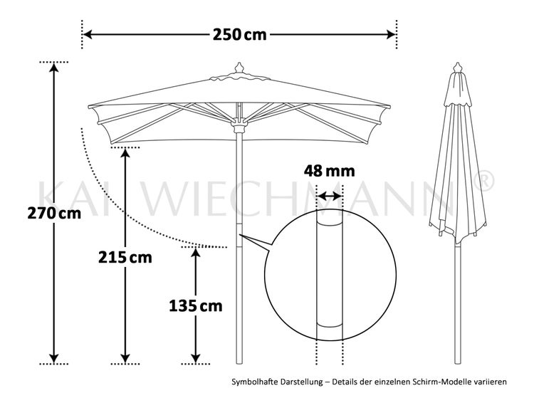 Sonnenschirm quadratisch 250 cm weiß Windauslass UPF 50