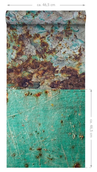 ESTAhome XXL-Vliestapete Patchwork rostige verwitterte Metallplatten Meeresgrün und Braun - 50 x 900 cm - 158203