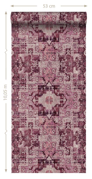 ESTAhome Tapete orientalisches Kelim-Patchwork Burgunderrot - 53 cm x 10.05 m - 148657