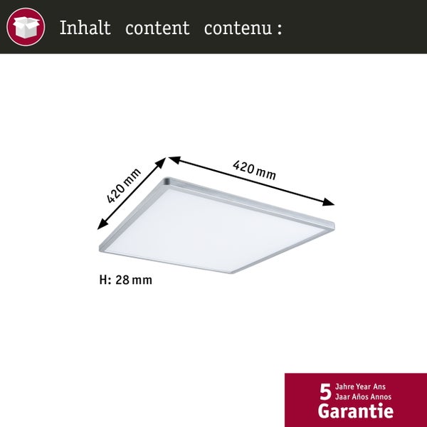 LED Panel 3-Step-Dim Atria Shine Backlight eckig 420x420mm 22W 2200lm 4000K Chrom matt dimmbar