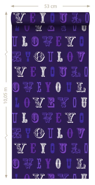ESTAhome Tapete love you - Sprüche Lila - 53 cm x 10.05 m - 136835