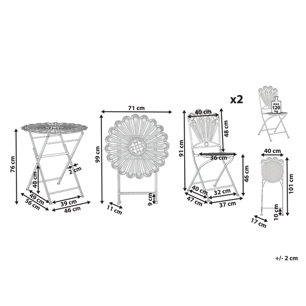 Abmessungen Gartentisch und Gartenstühle