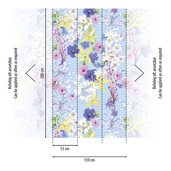 Fototapete mit Blumenmuster, Maße 159 cm x 280 cm