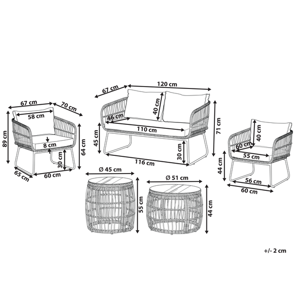 Lounge Set mit Tisch 4-Sitzer RAVELLO Polyrattan Naturfarben