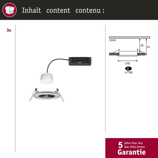 LED Einbauleuchte Nova Coin IP44 rund 78mm Tunable White 3x6W 3x530lm 230V Eisen gebürstet Aluminium