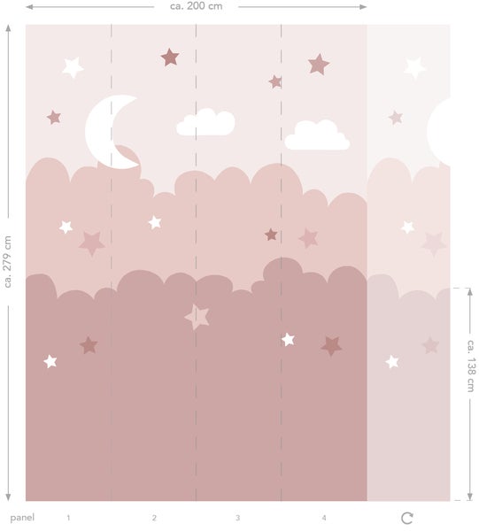 ESTAhome Fototapete Wolken und Sterne Rosa - 200 x 279 cm - 159250