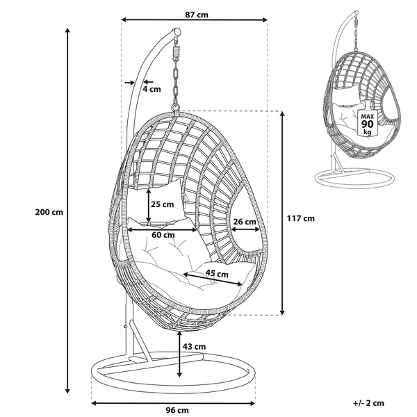 Hängesessel mit Gestell ARPINO Polyrattan Beige