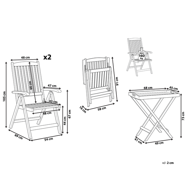 Bistro Set klappbar JAVA Akazienholz Hellbraun