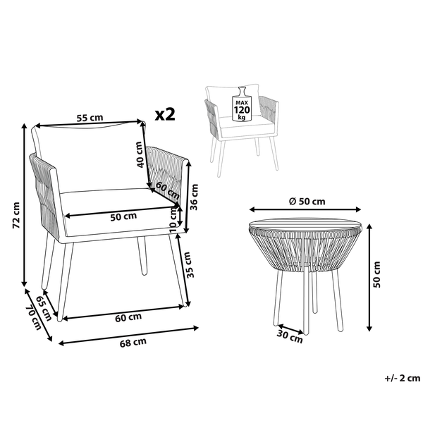 Bistro Set inkl. Kissen GARGANO Polyrattan Hellbraun
