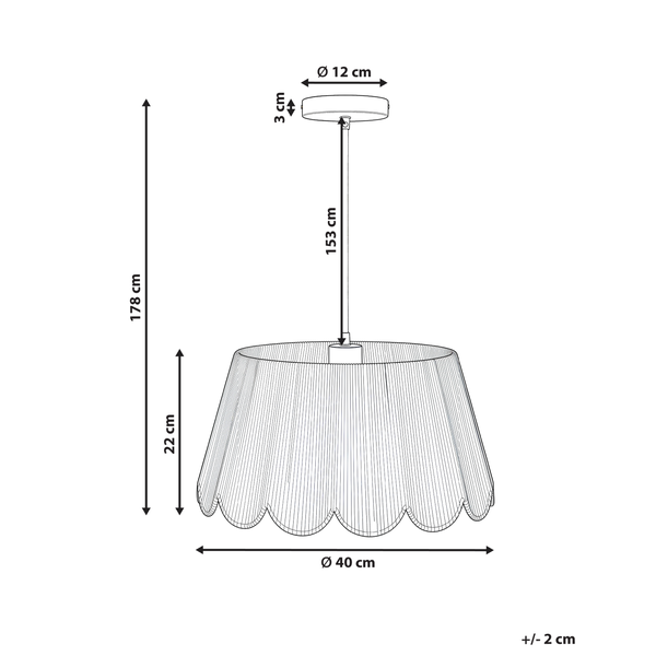 Technische Zeichnung einer Pendelleuchte mit Maßangaben.