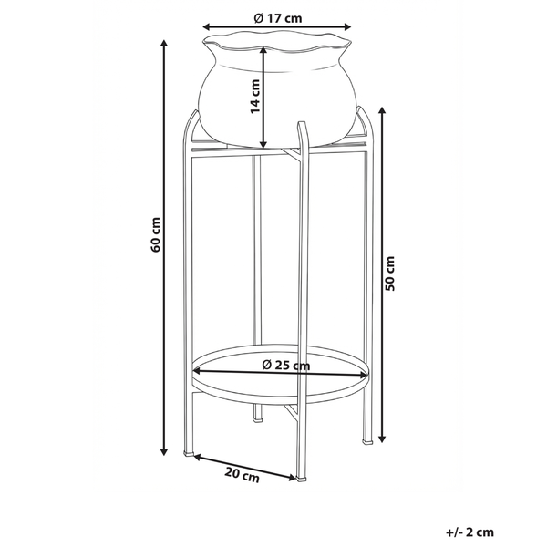 Abmessungen eines Pflanzenständers mit Topf