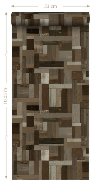 Origin Wallcoverings Tapete Altholz-Motiv Dunkelbraun - 53 cm x 10.05 m - 337221