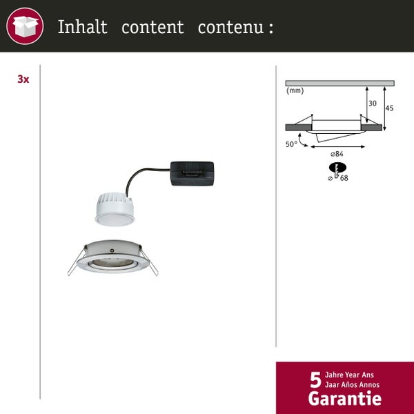 LED Einbauleuchte Nova Coin Basisset schwenkbar rund 84mm 50° Coin 3x6W 3x470lm 230V 2700K Eisen gebürstet
