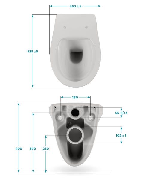Calmwaters® Hänge WC spülrandlos in Manhattan-Grau, Wand-WC mit Abgang waagerecht, Tiefspül WC ohne Spülrand, Tiefspüler wandhängend, Wandtoilette aus Sanitärkeramik in Grau, 08AB6145