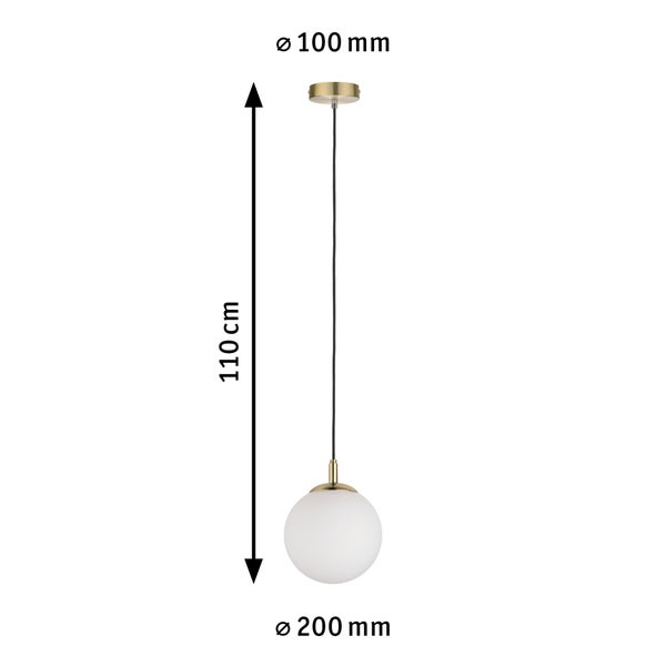 Neordic Pendelleuchte Menja E27 max. 20W Weiß, Messing gebürstet dimmbar Glas, Metall