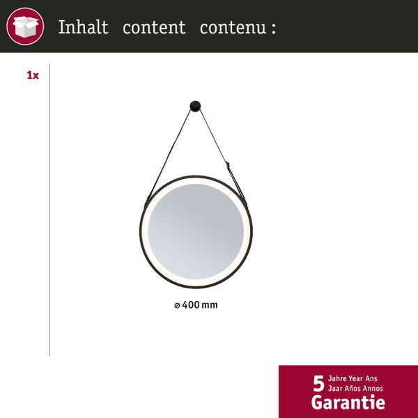 Runder Spiegel mit Aufhängung und einem Durchmesser von 400 mm