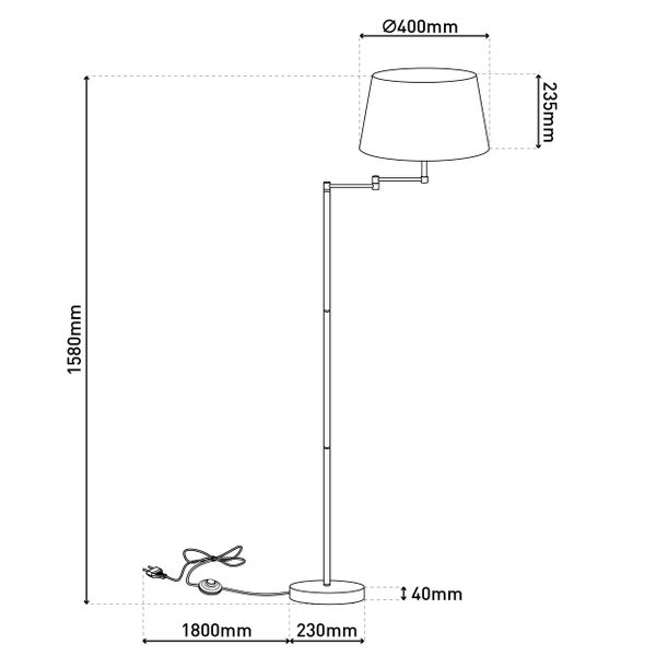 Stehleuchte BOLOGNA Höhe 158 cm aus Metall in satiniertem Nickel, beiger Textilschirm, E27