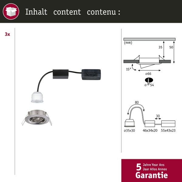 LED Einbauleuchte Nova Mini Coin Basisset schwenkbar rund 66mm 15° Coin 3x4W 3x310lm 230V 2700K Eisen gebürstet