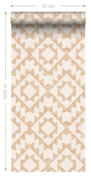ESTAhome Tapete Marrakescher Aztec-Teppich Beige - 53 cm x 10.05 m - 139550