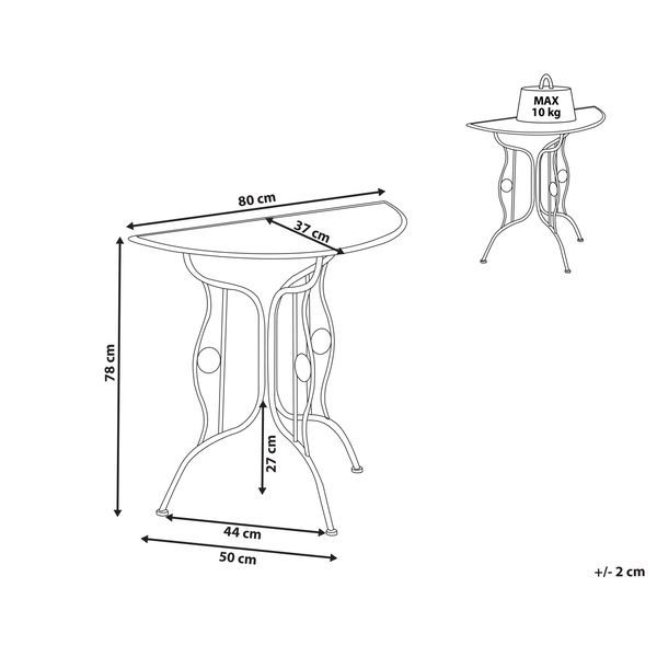 Halbrund Gartentisch aus Metall mit dekorativen Verzierungen