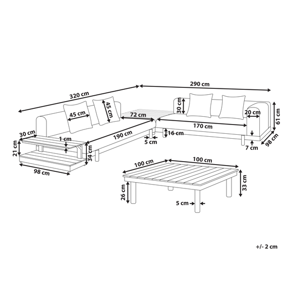 Garten Ecksofa mit Tisch 5-Sitzer MISSANELLO Grau