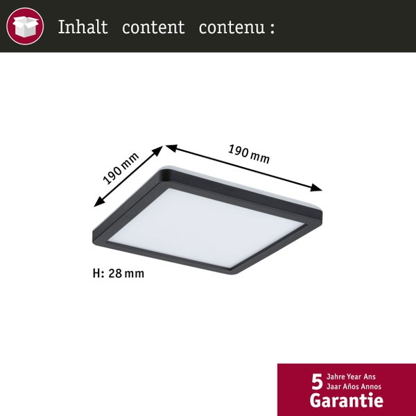 LED Panel Atria Shine Backlight eckig 190x190mm 11,2W 900lm 3000K Schwarz