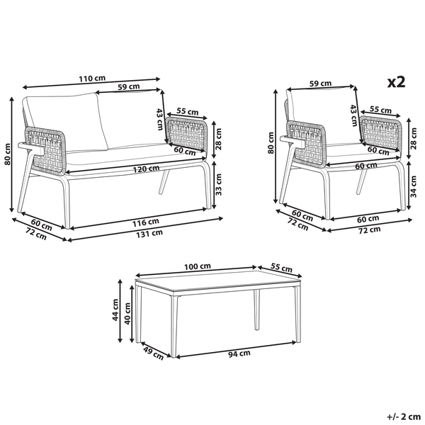 Lounge Set mit Tisch 4-Sitzer SCIACCA Metall Grau