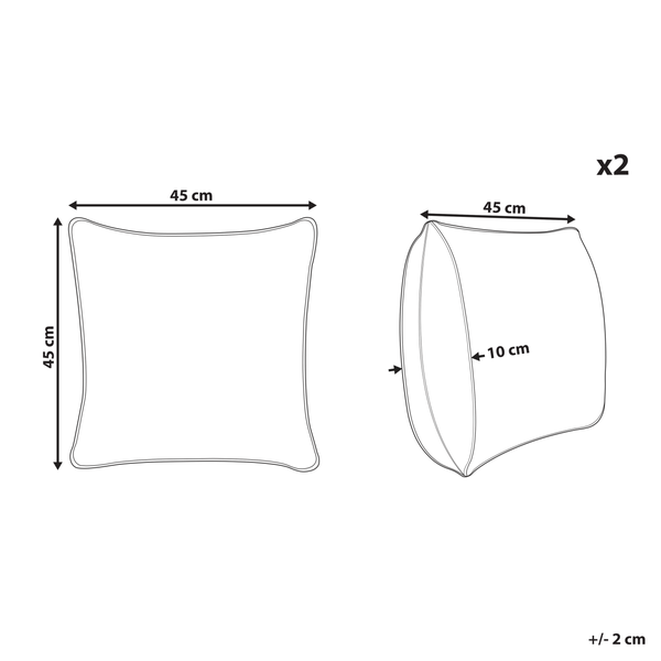 Abmessungen eines Kissens, 45 x 45 x 10 cm, im Doppelpack