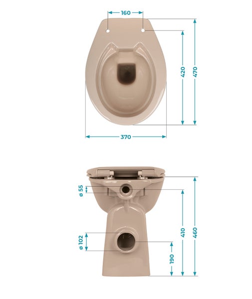 Calmwaters® Stand WC spülrandlos Komplettset Elements Wellness mit Toilettendeckel, erhöhtes WC + 7 cm, abnehmbarer WC Sitz Absenkautomatik, Schnellbefestigung, Tiefspüler, Beige, 07AB5426