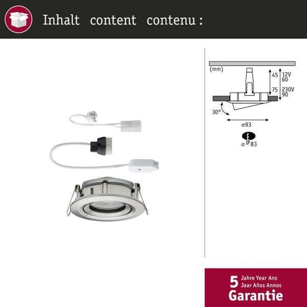 Einbauleuchte Nova Plus schwenkbar IP65 rund 93mm 30° GU5,3 / GU10 max. 35W 230/12V dimmbar Eisen gebürstet