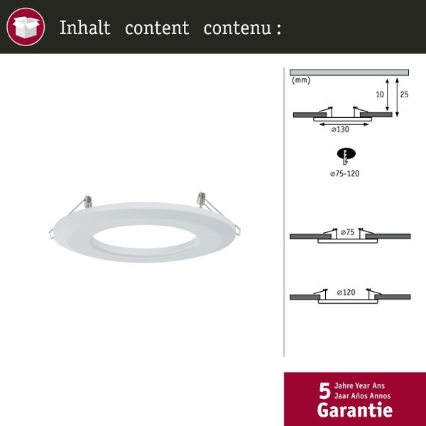 Adapter Einbauleuchten-Einbauadapter Ø 130 mm 130mm Weiß matt 75-120 mm auf 68-70 mm