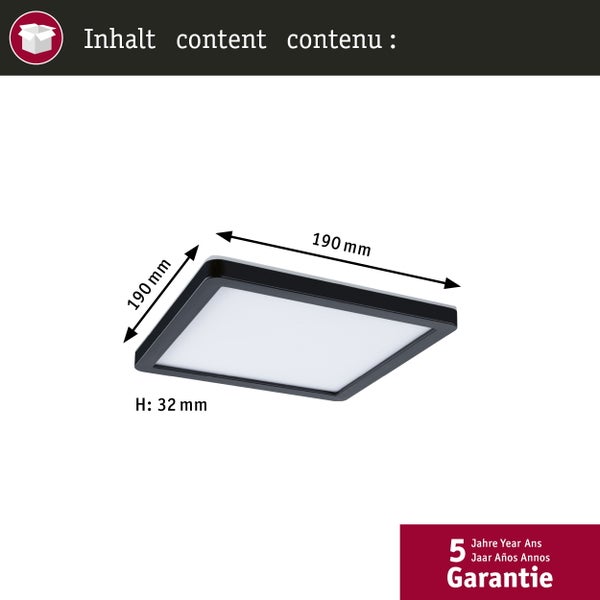 LED Panel Atria Shine IP44 eckig 190x190mm 8W 1160lm 3000 - 6500K Schwarz