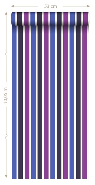 ESTAhome Tapete Streifen Blau und Lila - 53 cm x 10.05 m - 116518