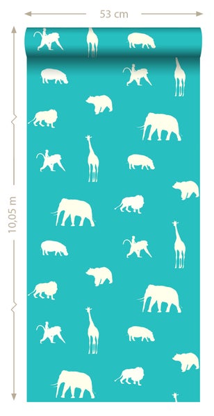 ESTAhome Tapete Tiere Türkis - 53 cm x 10.05 m - 137337