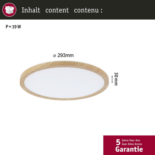 LED Panel Atria Shine Backlight IP44 rund 293mm 16W 1600lm 3000K Holzoptik