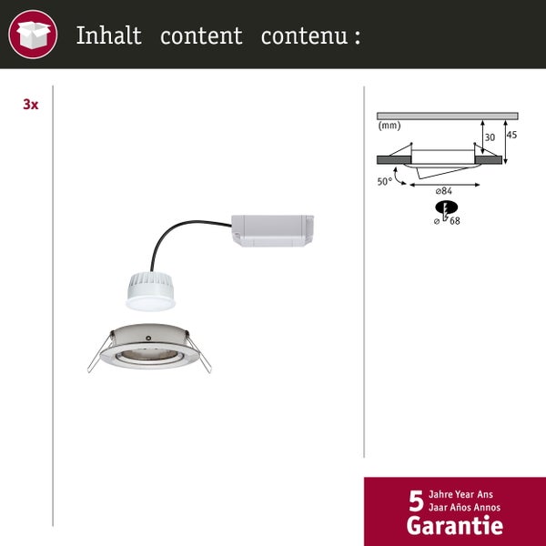 LED Einbauleuchte Smart Home Zigbee 3.0 Nova Plus Coin Basisset schwenkbar rund 84mm 50° Coin 3x5,2W 3x400lm 230V dimmbar RGBW+ Eisen gebürstet