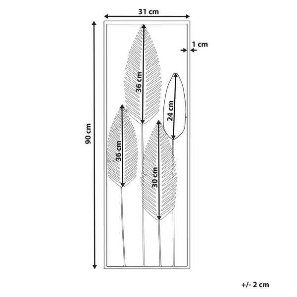 Abmessungen einer Wanddekoration mit Pflanzenmotiven, 90 mal 31 Zentimeter