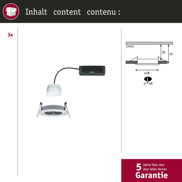 LED Einbauleuchte Nova Coin IP44 rund 78mm Tunable White 3x6W 3x530lm 230V Alu gedreht Aluminium